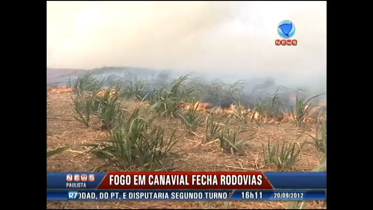 Vídeo: Fogo em canavial causa acidente em Araraquara (SP)