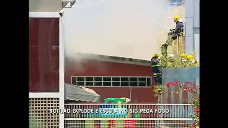 Vídeo: Botijão de pipoqueira explode e escola pega fogo no SIG