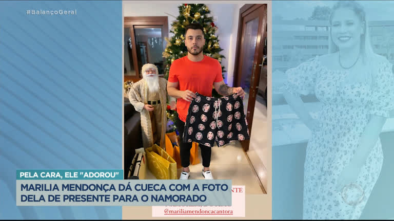 Vídeo: Marilia Mendonça dá roupa com o rosto estampado para o namorado