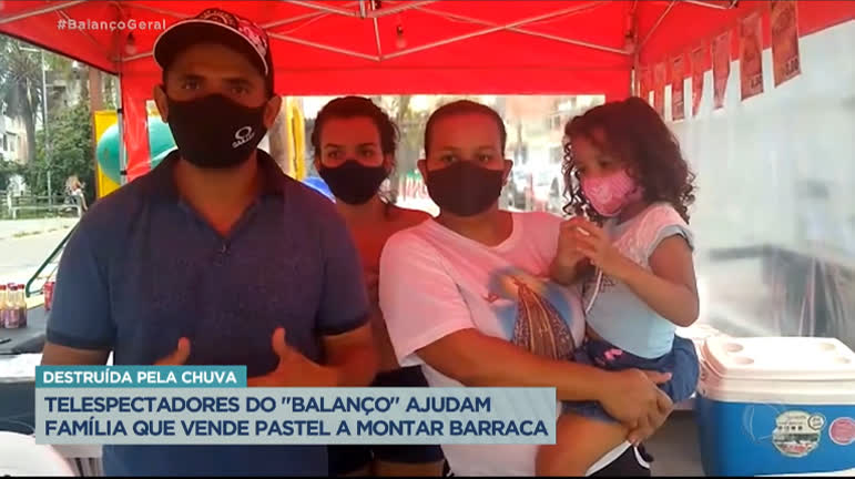 Vídeo: Família que perdeu barraca de pastel após forte chuva recebe doações de telespectadores