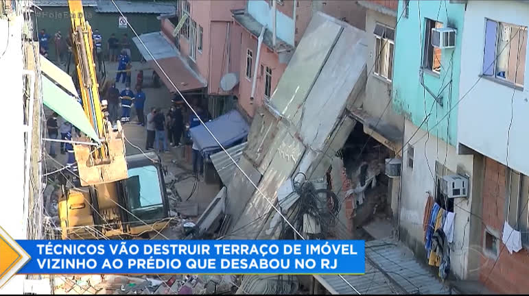 Vídeo: Técnicos vão destruir terraço de imóvel vizinho a prédio que desabou no Rio