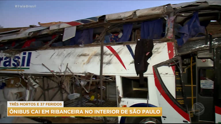 Vídeo: Três pessoas morrem após ônibus cair em ribanceira no interior paulista