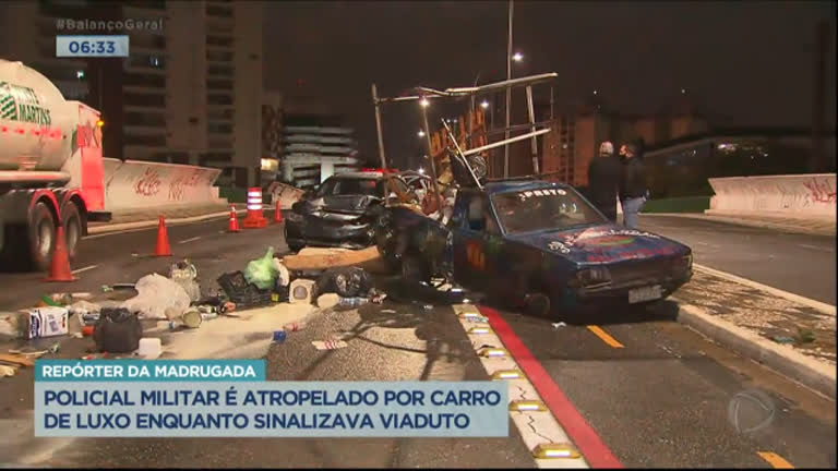 Vídeo: Policial é atropelado quando sinalizava viaduto em São Paulo