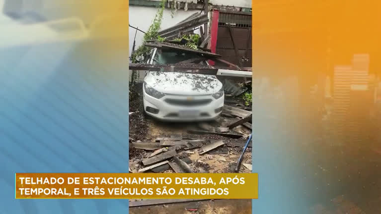 Vídeo: Após temporal, telhado de estacionamento desaba em BH