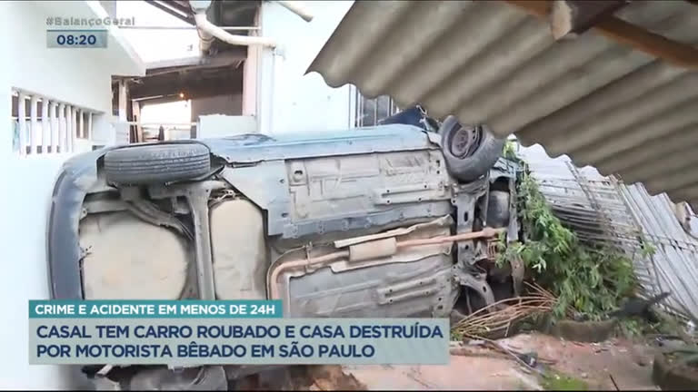 Vídeo: Casal tem carro roubado e casa destruída por motorista bêbado em SP